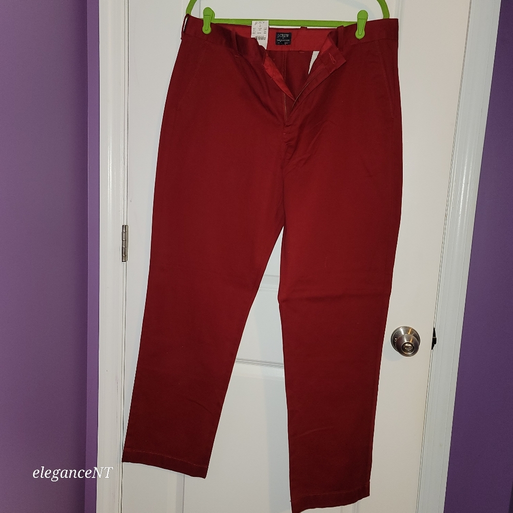 J Crew The Bleecker Burgundy  Khaki Pants NWT  Sz" 36 x 32
